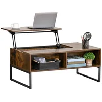 Homcom Couchtisch Wohnzimmertisch Kaffeetisch mit Höhenverstellbarer Platte Spanplatte Braun