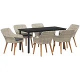 vidaXL Essgruppe 7 pcs Hellgrau Poly Rattan vidaXL
