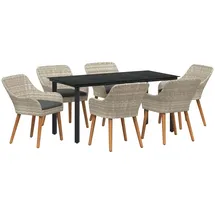 vidaXL Essgruppe 7 pcs Hellgrau Poly Rattan vidaXL