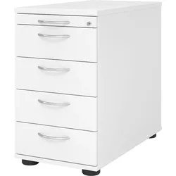 bümö Schreibtisch Schrank abschließbar, Schubladenschrank Holz in weiß, Container mit Schubladen - Schubladen Schrank Büro, Schreibtisch Container