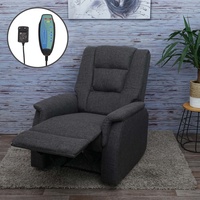Fernsehsessel MCW-F23, Relaxsessel Liege Sessel, Stoff/Textil 102x79x96cm ~ grau inkl. Massage- und Wärmefunktion