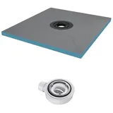 doporro Duschelement Befliesbar mit Gefälle 80x90x4cm in Beton Grau Duschboard inkl. Ablauf Zuschneidbar waagerechter Ablauf XPS