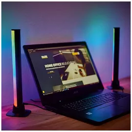 Melitec RGB Tischlampe LED, Smart Home App-steuerbar, 2er Set, Musiksensor und RGB-Lichteffekte, USB betrieben, Modernes Design, Schwarz