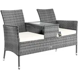 Casaria® Gartenbank Wetterfest Polyrattan Tisch Auflagen 320kg Belastbarkeit UV-beständig Garten Balkon Bank Möbel Sitzbank 2-Sitzer 143x55x88cm Grau