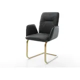 DeLife Freischwinger Vinja-Flex Echt-Leder Schwarz Freischwinger flach Gold,