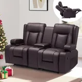 Vevor Loveseat Relaxsofa Kunstleder 0 x 0 x 0 cm Braun mit Mittelkonsole