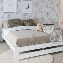 home collective Holzbett mit Lattenrost Modern Bett Bed Kiefer Massiv Bettgestell Doppelbett Massivholzbett Klassisch | Langlebig | Skandi... - weiß