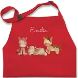 Kinderschürze Schürze Kinder Jungen Mädchen - Pferd - Niedliche Pferde mit Name Pferdemotiv - 2-6 Jahre - Rot - reiter reitersachen reiten horse pferden pferd- pferdebesitzer geschenke - 2-6 Jahre