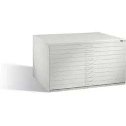 C+P Flachablageschrank für Formate bis DIN A0, 10 Schubladen, H760xB1350xT960mm Front Lichtgrau Korpus Lichtgrau