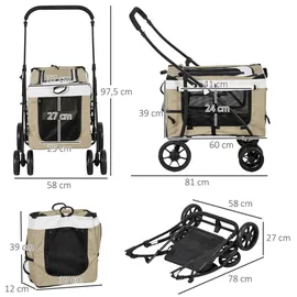 PawHut Hundewagen 2 in 1 Khaki bis 10 kg