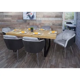 Mendler 6er-Set Esszimmerstuhl HWC-G48, Küchenstuhl Polsterstuhl Lehnstuhl, Kunstleder Samt mit Armlehne MVG- grau