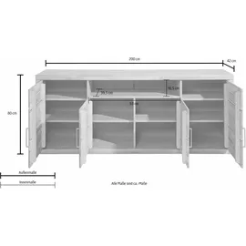 OTTO home Sideboard OTTO HOME "Logo,200cm breit,42 cm tief,Fronten Massivholz,11 Fächer", beige (kernbuche teilmassiv), B:200cm H:80cm T:42cm, Holz teilmassiv, Sideboards, Sideboard, Kernbuche massiv, Holzwerkstoff, 4Türen,11 Fächer,Böden versetzbar