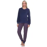 Normann Pyjama Normann Damen Frottee Schlafanzug mit Bündchen - auch in Übergrössen blau 44-46