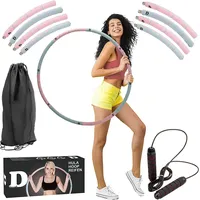 Hula-Hoop-Reifen für Erwachsene zum Abnehmen Geräte Fitness Schaumstoff Edelstahlkern 8 Segmente Klickverschluss Schwungreifen Springseil Seilspringen Aufbewahrungstasche, Farbe Blau Rosa