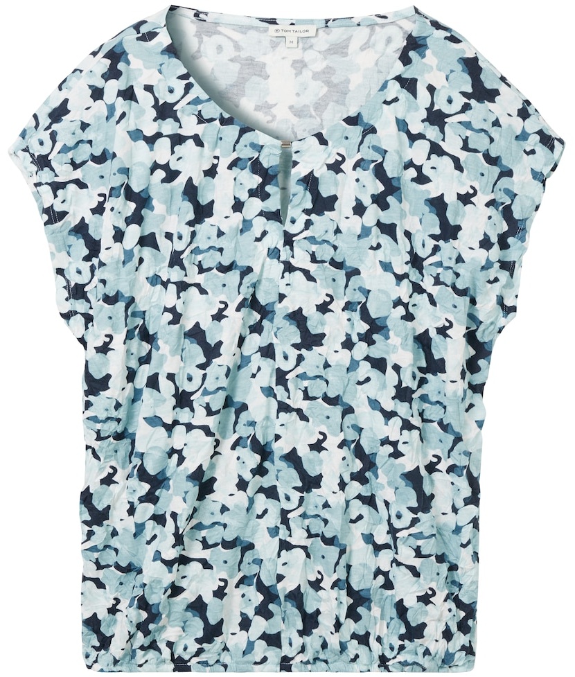 TOM TAILOR Damen Gemustertes T-Shirt in Knitteroptik, blau, Blumenmuster, Gr. XXL