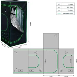 MuCoLa Growbox Gewächshaus Indoor Pflanzenzelt 120 x 120 x 200 cm Schwarz