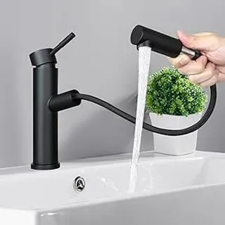 ZMH Wasserhahn Waschtischarmatur Bad Waschbecken, Schwarz Badarmatur mit brause Ausziehbar Armaturen Hochdruck Kaltwasserhahn
