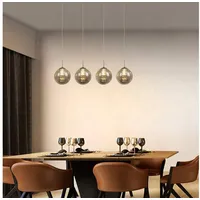 ZMH Pendelleuchte LED Höhenverstellbar Kronleuchter Glas Wohnzimmerlampe, LED wechselbar, Warmweiß, 4 Flammig grau|weiß