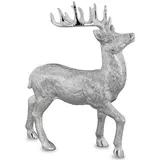 Gro�e Stehende Silber Deko Hirsch Figur & Geweih - Weihnachten Wildfigur 50 cm