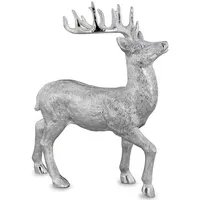 Große Stehende Silber Deko Hirsch Figur & Geweih - Weihnachten Wildfigur 50 cm