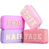 cunno Adrette Make-up-Tasche, Chenille-Buchstabe, Nylon, Kosmetiktasche, Make-up-Tasche, Kulturbeutel, Kosmetiktasche, adrette Tasche mit Reißverschluss, Kosmetiktasche, Make-up-Tasche für Damen, Teenager,