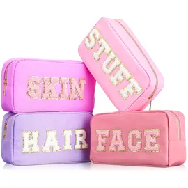cunno Adrette Make-up-Tasche, Chenille-Buchstabe, Nylon, Kosmetiktasche, Make-up-Tasche, Kulturbeutel, Kosmetiktasche, adrette Tasche mit Reißverschluss, Kosmetiktasche, Make-up-Tasche für Damen, Teenager,