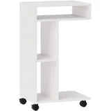 Beistelltisch Couchtisch Mit Rollen, Schreibtisch Mit 4 Regalen, Sofatisch Laptoptisch, Betttisch, Für Esszimmer Wohnzimmer, Weiß