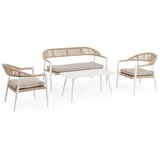 BIZZOTTO Garten-Set Jandia Aluminium Rattan, modern skandinavisch, weiß beige, inkl. Kissen für 4 Personen