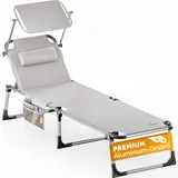 CASARIA Sonnenliege 210 x 61 x 35 cm beige inkl. Sonnendach klappbar