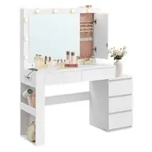 VASAGLE Schminktisch mit LED-Beleuchtung und Spiegel wolkenweiß