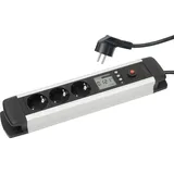 revolt Echtzeit-Stromzähler: 3-Fach-Alu-Steckdosenleiste mit Stromverbrauchszähler und LCD-Display (Haushalts-Wattstundenzähler, Steckerleiste, Tisch Steckdose)