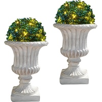 HTI-Living, Weihnachtsbaum, LED Beleuchteter Pflanzkübel 2er Set Athene Hellgrau (41 cm)