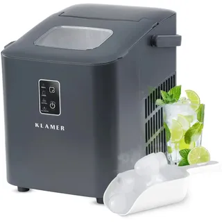 Klamer Eiswürfelmaschine klein (2025), 8 Eiswürfel in 8 Minuten, 11 kg Eiswürfel pro Tag, 2 Eiswürfelgrößen, 1 L Wassertank, Geräuscharmer Eiswürfelb...