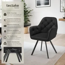 Tectake tectake® Drehbarer Samt-Armlehnstuhl, gepolstert, mit Steppmuster, 180° drehbar, schlanke Stahlbeine, 58 x 58 x 87 cm