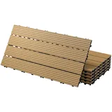 ECD Germany WPC Terrassenfliesen 60x30 cm/6 Stück=1m2, Teak, geriffelt, Holzoptik, Bodenbelag mit Klicksystem und Drainage, Terrassendielen Balkonfliesen, Klickfliesen für Terrasse, Garten und Balkon
