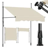 Sekey Klemmmarkise für Balkon mit Kurbel ohne Bohren Sonnenschutz UV-beständig Balkonmarkise 300 x 130 cm Beige