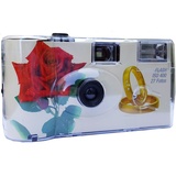 Hochzeitskamera / Einwegkamera Rote Rose mit Ringe (deutsche Bedienungsanleitung, mit Blitzlicht und Batterien, je 27 Fotos, ISO 400 Fuji)