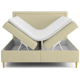 kaiser möbel Boxspringbett mit bettkasten matratze topper GOLDEN viele Größen stoff Kunstleder Beige 160x200 cm