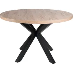 Esstisch DUO COLLECTION "Damira Tisch rund BESTSELLER", beige (wildeiche, nachbildung, natur, schwarz, wildeiche, nachbildung, natur), B:120cm H:76cm T:120cm, Tische, Massives Metallgestell, Belastbarkeit bis 100 kg