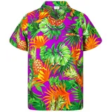 King Kameha Funky Hawaiihemd Kids Kinder Jungs, Kurzarm, Print Pineapple Leaves, Violett, 10 - 10 Jahre