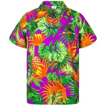 King Kameha Funky Hawaiihemd Kids Kinder Jungs, Kurzarm, Print Pineapple Leaves, Violett, 10 - 10 Jahre