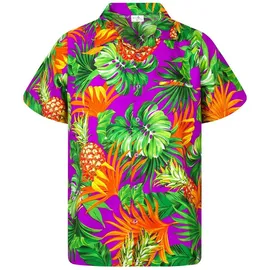 King Kameha Funky Hawaiihemd Kids Kinder Jungs, Kurzarm, Print Pineapple Leaves, Violett, 10 - 10 Jahre