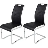 Hela Tabea Freischwinger 2er Set Schwingstuhl Kunstleder Schwarz-Weiß, Griffloch, Metallgestell Chrom, 43 x 61 x 99 cm