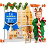 Kesser Kidiz® Absperrgitter zum Klemmen mit Katzenklappe, Türschutzgitter, Autoclose Kinder Treppengitter ohne Bohren 90° Stopp Schutz, schwenkbar, Treppenschutzgitter