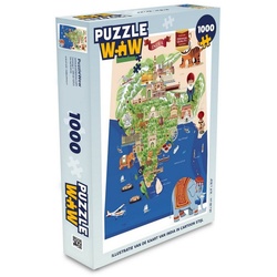 MuchoWow Puzzle Illustration der Karte von Indien im Cartoon-Stil, 1000 Puzzleteile, Foto-Puzzle, Bilderrätsel, Puzzlespiele, Klassisch bunt