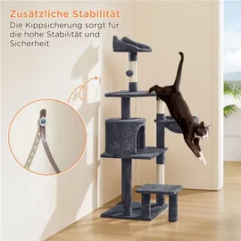 Yaheetech Kratzbaum Katzenkratzbaum 145 cm Stabiler Katzenbaum mit Aussichtsplattform Liegemulde Sisalstämme Kletterbaum für kleinen mittelgroßen