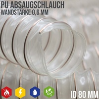 80 mm Absaug Ansaug Spiral Flex Staub Holz Metall Spü¤ne Schlauch Absauganlage - Wandstü¤rke 0,6 mm -