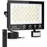 Litglobe LED Strahler mit Bewegungsmelder Außen 150W,15000LM Scheinwerfer mit Fernbedienung,6500K Kaltweiß LED Fluter Flutlicht,IP66 Wasserdicht Außenstrahler für Garage Garten Hof