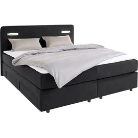 INOSIGN Boxbett INOSIGN "Luan", schwarz, B:187cm L:211cm, Komplettbetten, Boxspringbett, Schubkästen, LED-Beleuchtung und Topper, in Breite 120 cm und 180 cm