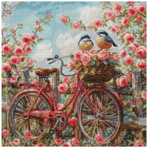 Luca-S Kreuzstich Stickpackung Fahrrad mit Rosen, Zählmuster